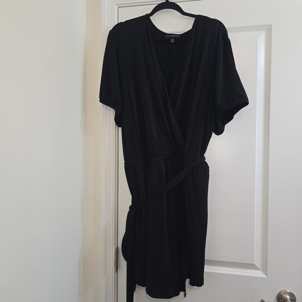 Lane Bryant Black Shorts Romper with Faux Wrap Detail and Belt - Picture 1 of 12